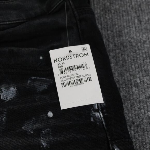 Purple Brand Jeans Mens 33 P001 Low Rise Slim Black Paint Splatter Streetwear - Picture 3 of 16